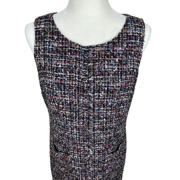 Talbots Tweed Sleeveless Sheath Dress Fringe Metallic Classic Career Multi Sz 8 - Picture 3 of 14